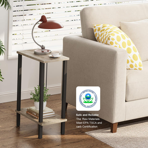 TUTOTAK Small Side Table, Narrow End Table, Skinny Sofa Table, Slim Nightstand, Living Room, Bed Room, Greige TB01BG062EU