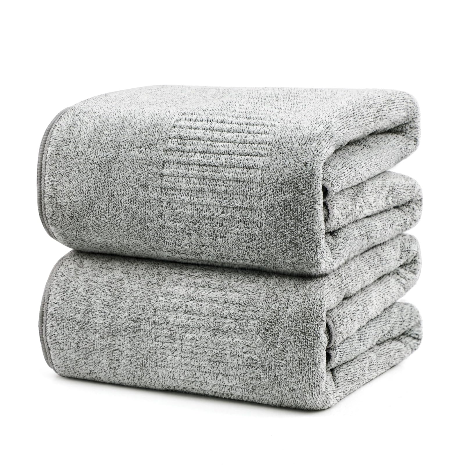 SEISSO Set of 2 Bath Towels, 88.9 × 160 cm Oversized Bath Sheets, Highly Absorbent & Quick-Drying Bamboo Fibre Towels for Bathroom Use, Grey