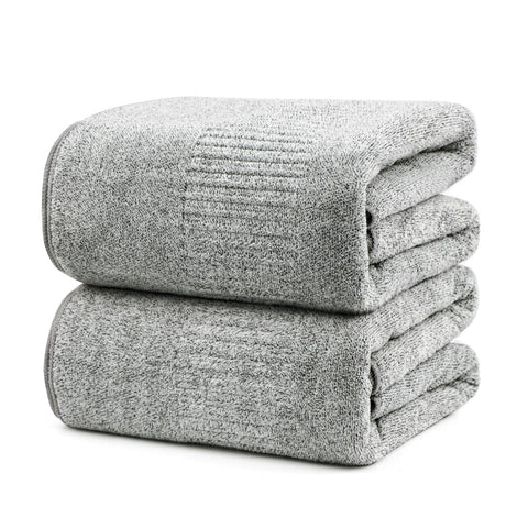SEISSO Set of 2 Bath Towels, 88.9 × 160 cm Oversized Bath Sheets, Highly Absorbent & Quick-Drying Bamboo Fibre Towels for Bathroom Use, Grey