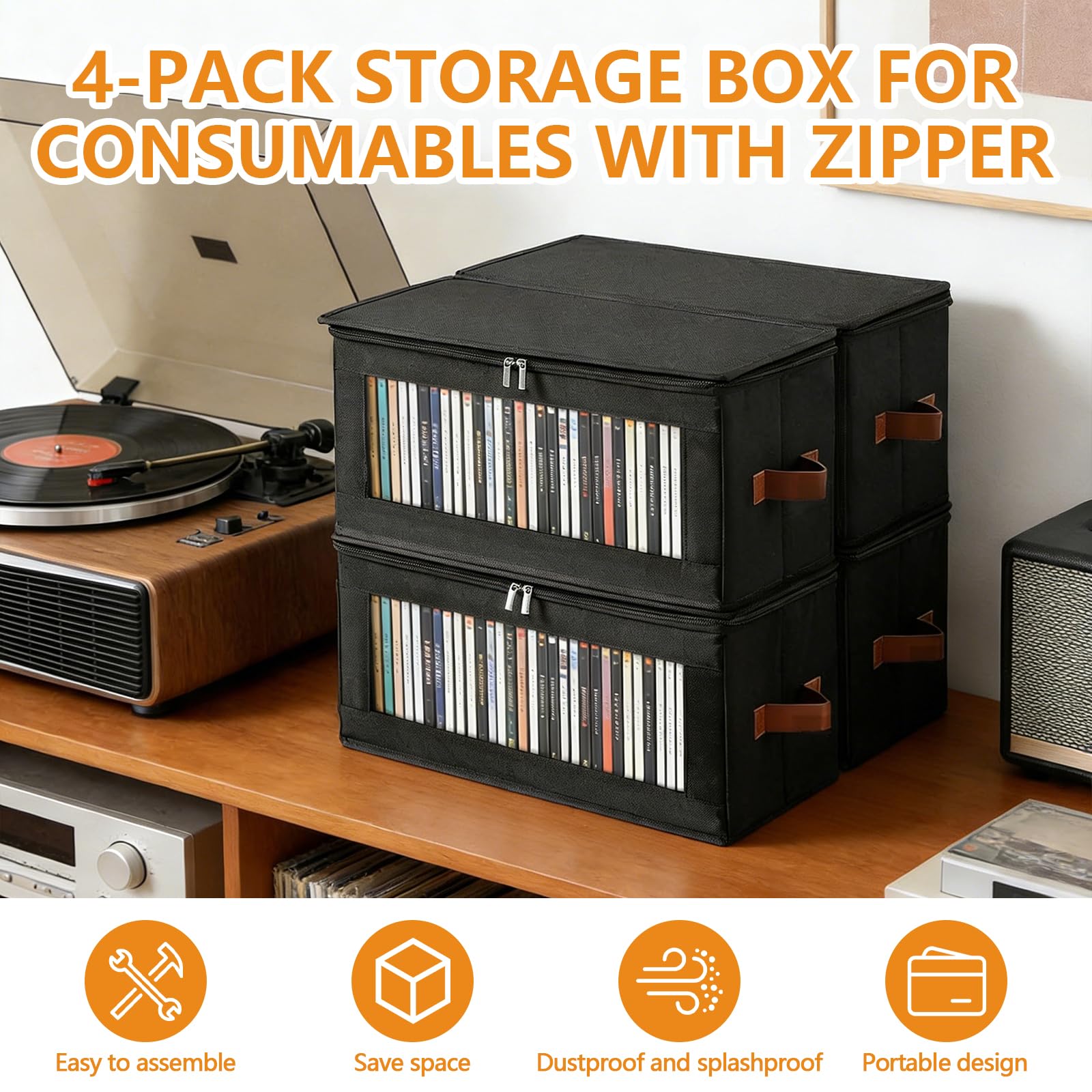 Aolawco 4 Pack DVD Storage Boxes,DVD Case Storage with Window and Handle