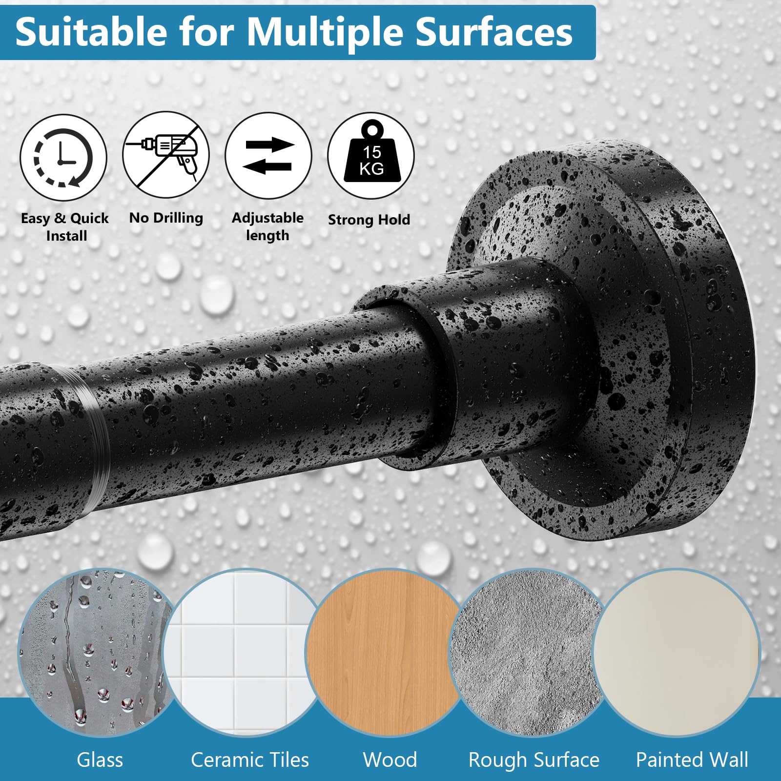WELDUN Extendable Shower Curtain Tension Rod 48-82CM No Drill Rod