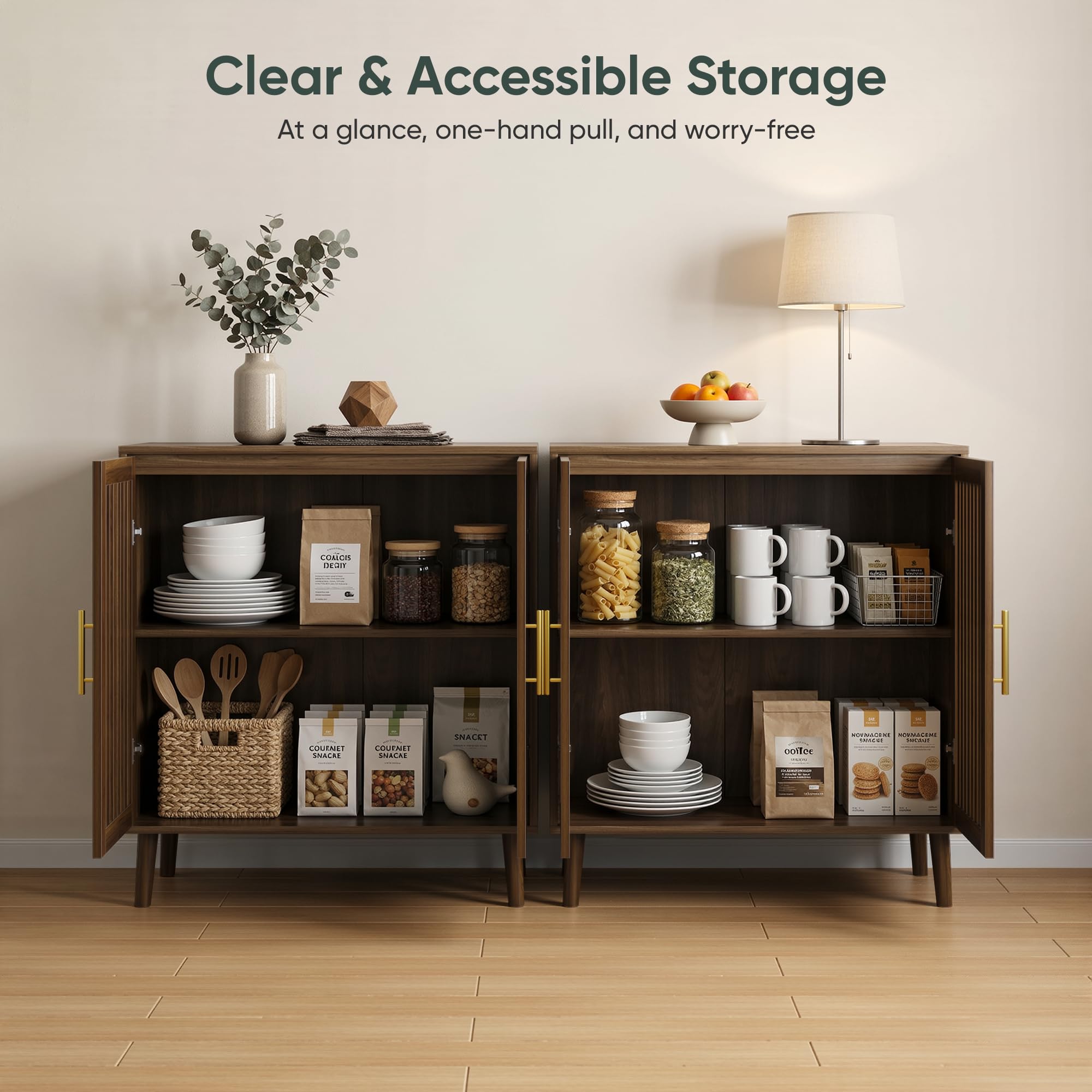 Smart FENDEE Sideboard Cabinet, Farmhouse Buffet Cabinet with Slatted Doors & Adjustable Shelf, Coffee Bar Storage Cabinet for Kitchen, Dining Room