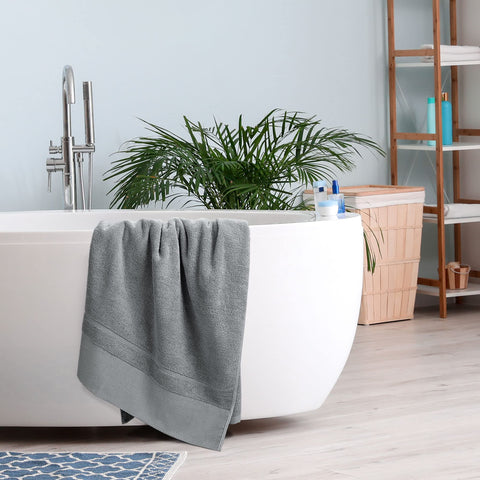 PiccoCasa Combed Cotton Bath Towels 4 Pack Grey 70cm x 140cm