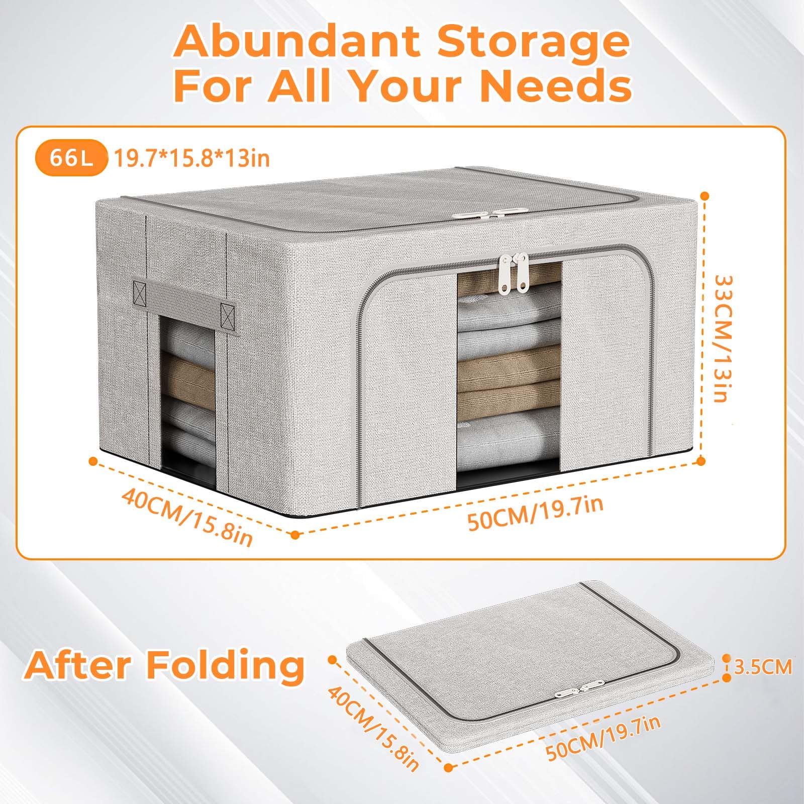 Boic 2 Pack Clothes Storage Boxes With Metal Frame, 66L Foldable Storage Boxes For Clothes Storage BagClothes Organiser With Clear Windows For Towel