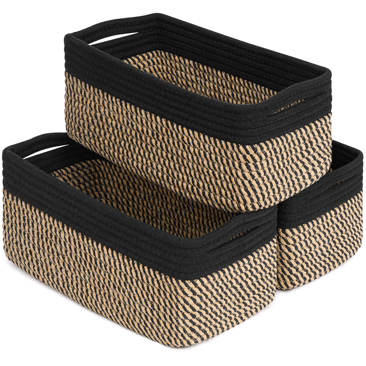 TIMEYARD 3 Pack Woven Rope Storage Basket Closet Organiser Black Jute