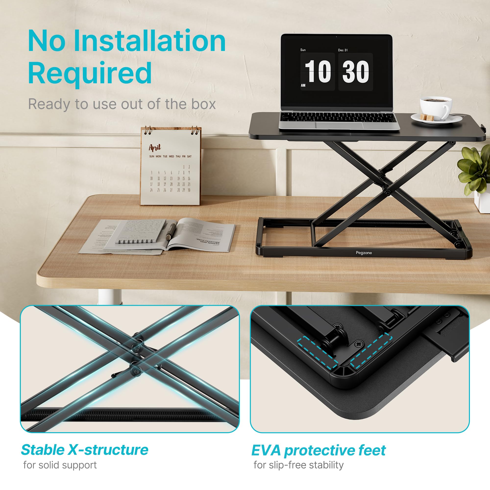 PEGZONE Standing Desk Converter, 24" x 12" Height Adjustable Desk Riser