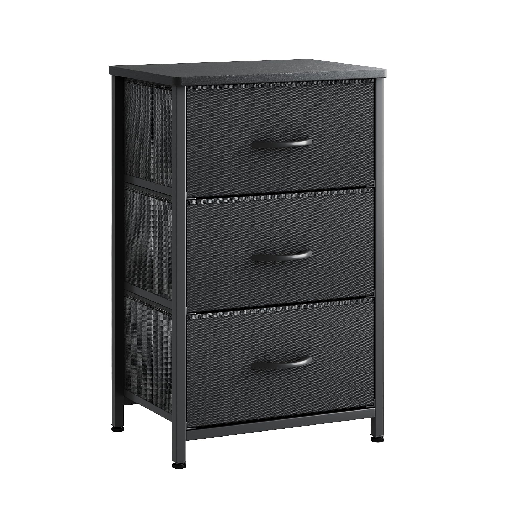 VERMESS Bedroom Chest of Drawers, 3 Fabric Drawer Dresser, Bedside Table, Small End Table for Living Room, Wooden Cabinet Bedside
