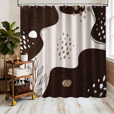 LanZanthic Brown and White Shower Curtains for Bathroom Dark Taupe Chocolate Modern Wet Room Shower Curtain with hooks, Mould Proof Resistant
