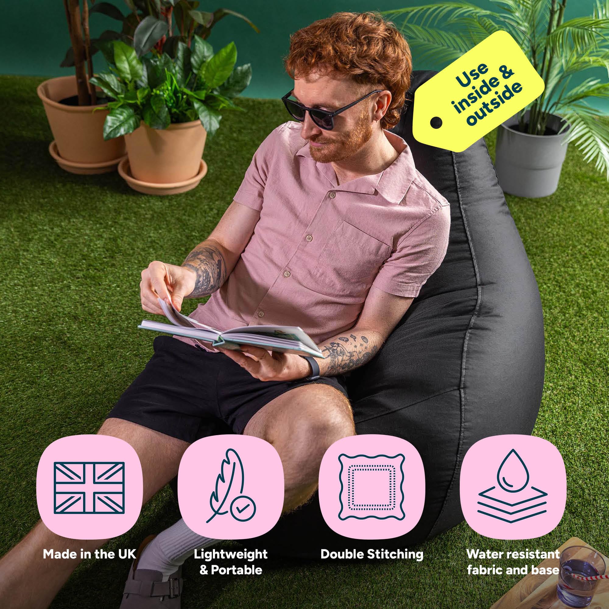 Bean Bag Bazaar Outdoor Bean Bag with Filling Included, Black