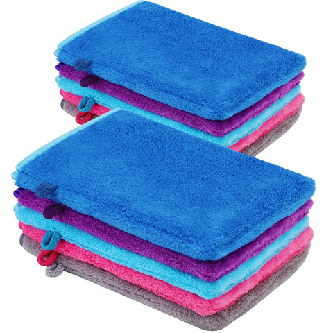 PHOGARY 10 Pack Microfiber Body Wash Mitts, Flannel Soft Face Mitten, Bath Spa Cloth, Reusable Makeup Remover Mitt Gloves