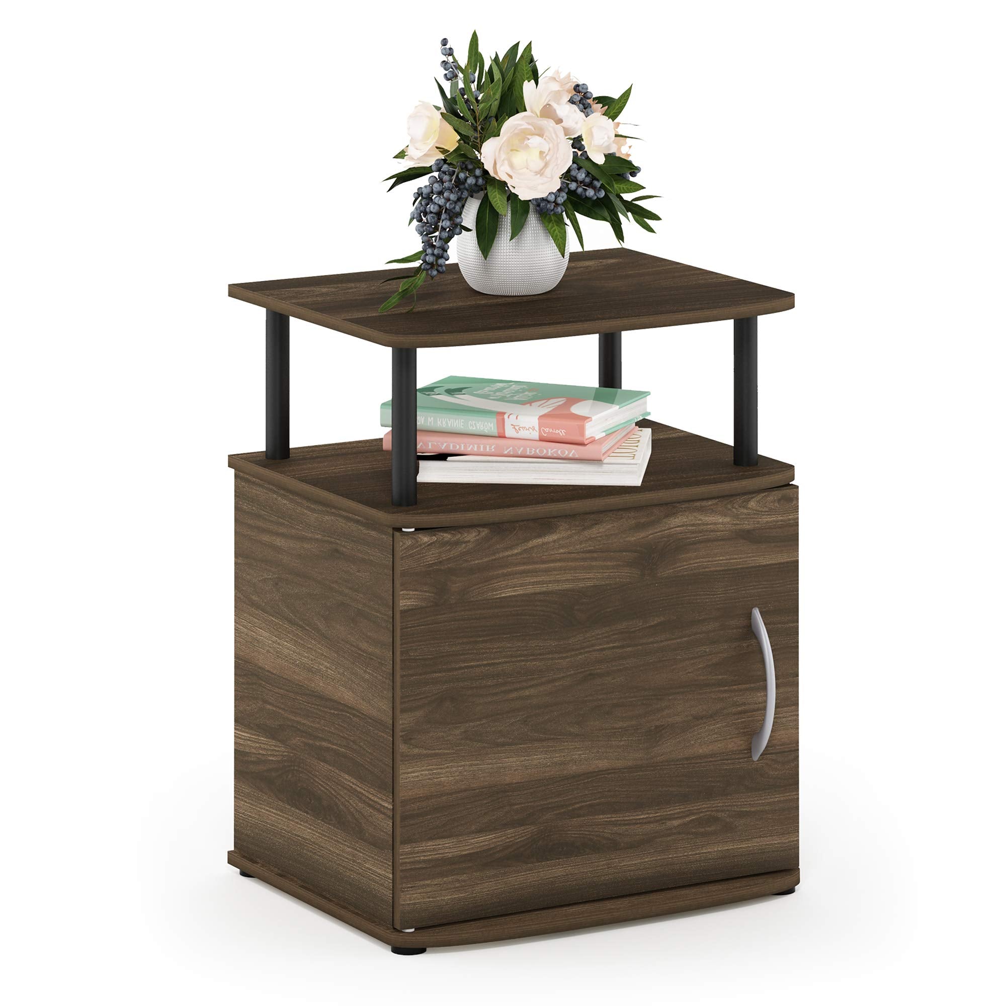Furinno JAYA Side Table, End Table with Door Cabinet, Night Stand, Bedside Table, for Living Room, Bedroom, Columbia Walnut