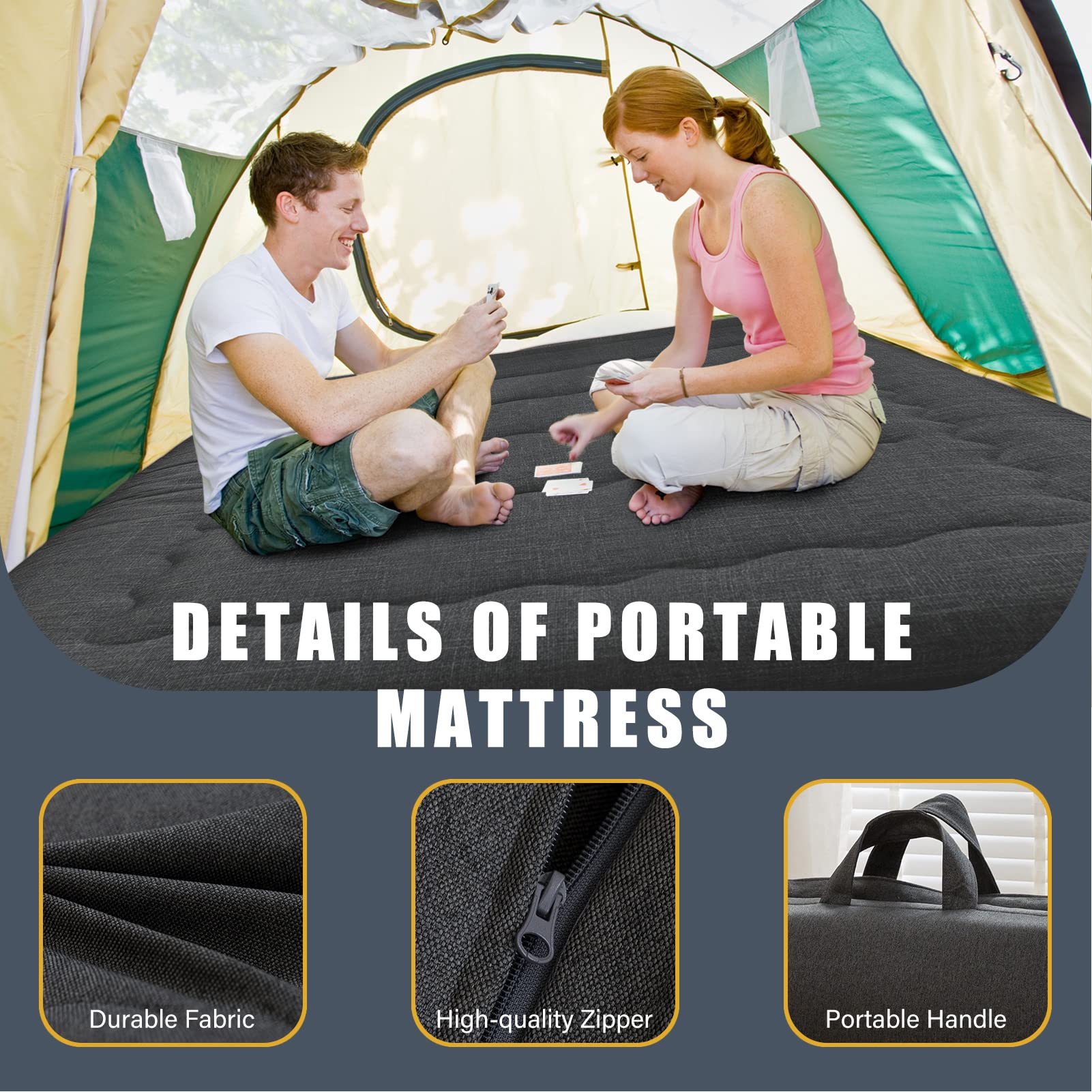 MAXYOYO Portable Foldable Futon Mattress, Hypoallergenic Fabric and Foam Mattress Pad with Handle and Zipper for Outdoor Indoor Camping Guest Car