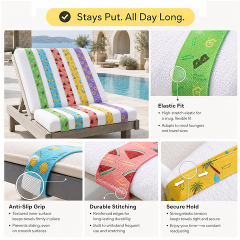 5 Pcs Towel Clips for Sun Loungers, Elastic Bands for Sunbed Towel, Windproof Sun Lounger Straps for Sun Loungers Pool Beach Chairs