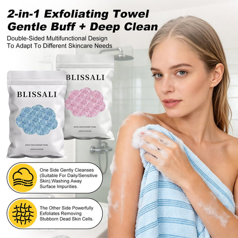 Awinclo 2Pcs Exfoliating Towel, 47" Premium Scrub Wash Cloth for Body Face, 2-in-1 Long Exfoliating Washcloth for Men Women,Exfoliating Body Scrubber