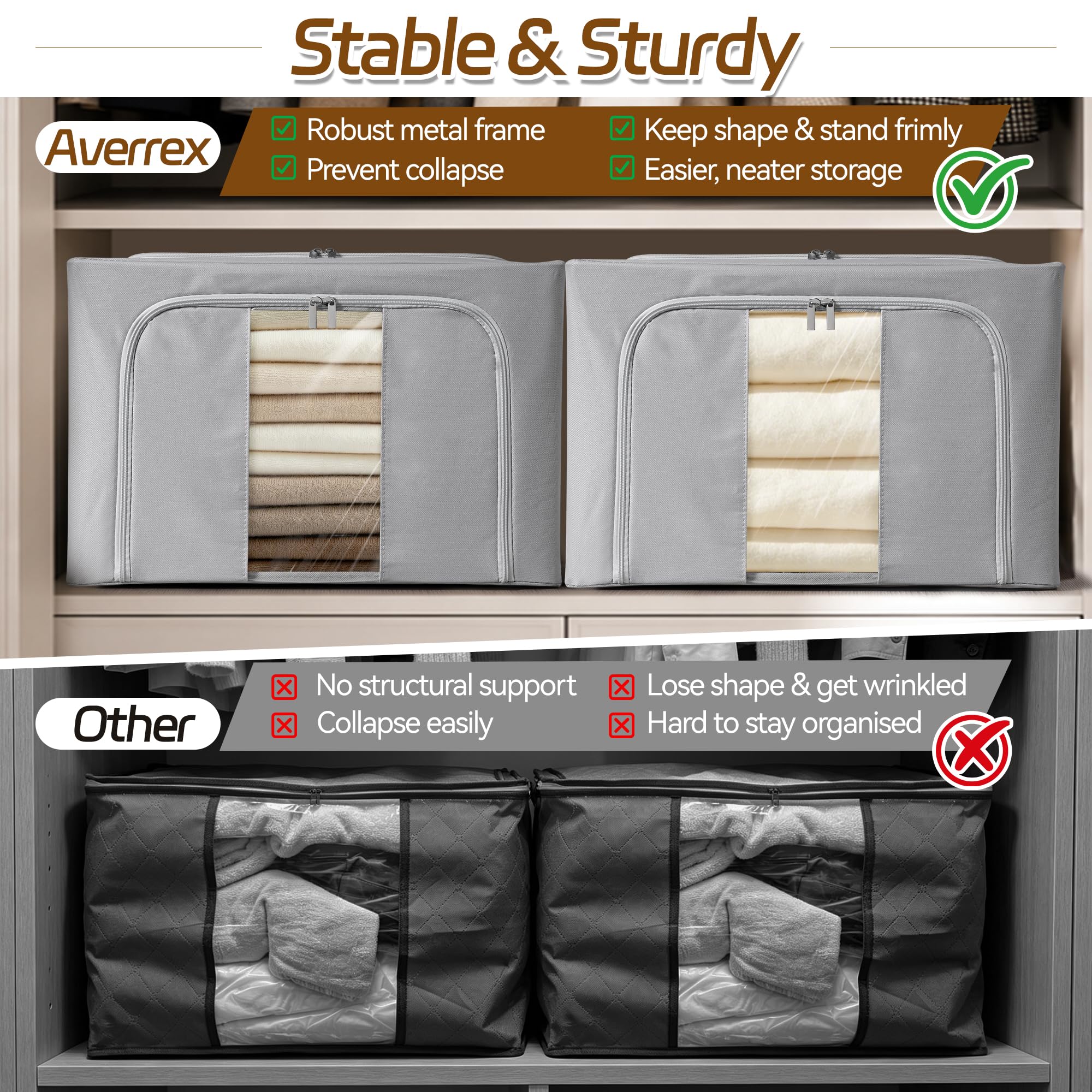 2 Pcs 66L Storage Boxes with Lid, Fabric Storage Bins with Clear Windows