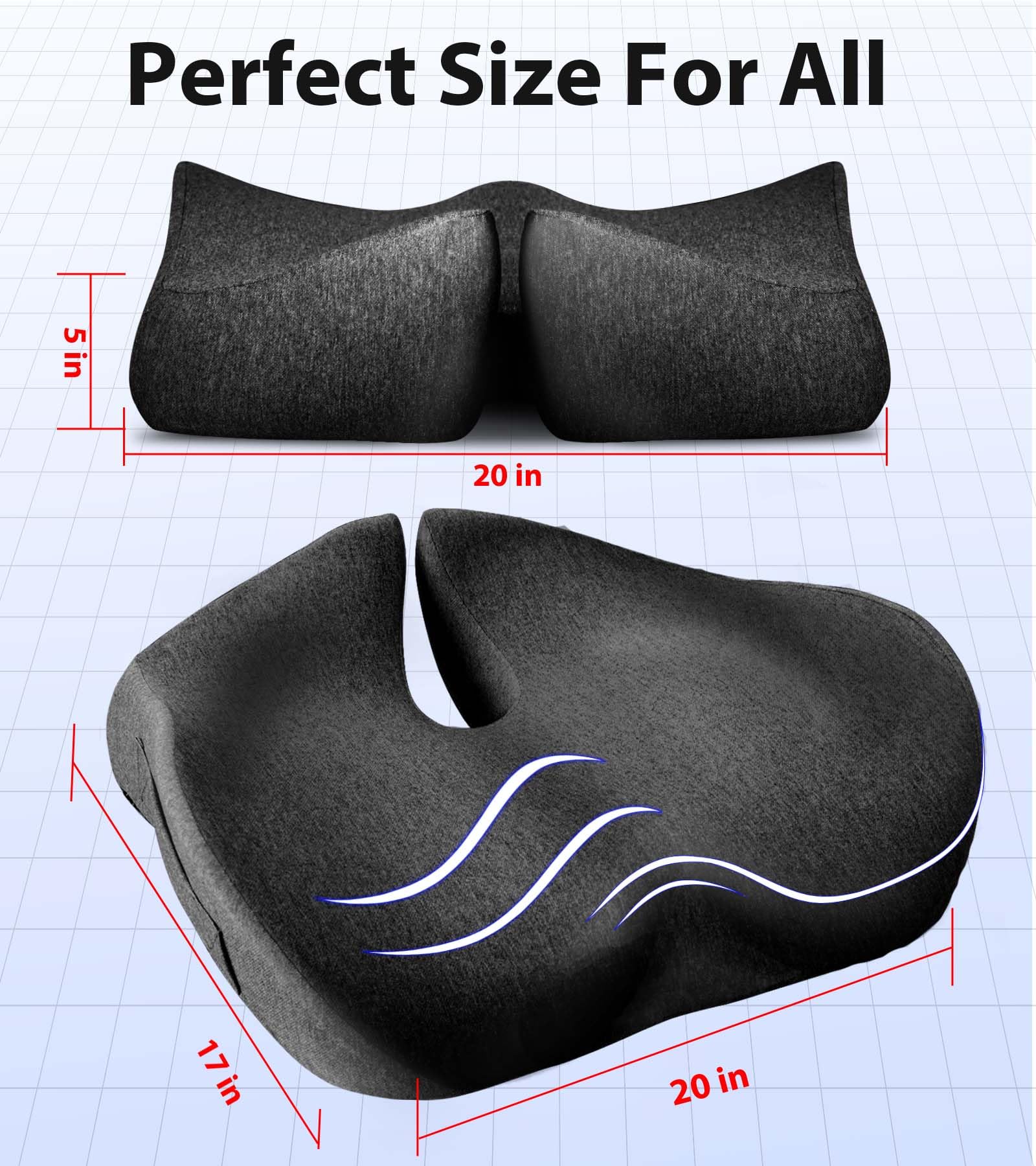 Airllantry Seat Cushion, Memory Foam Pressure Relief Coccyx Cushion for Tailbone Pain, Extra-Large Butt Pad for Office Chair, Car Seat