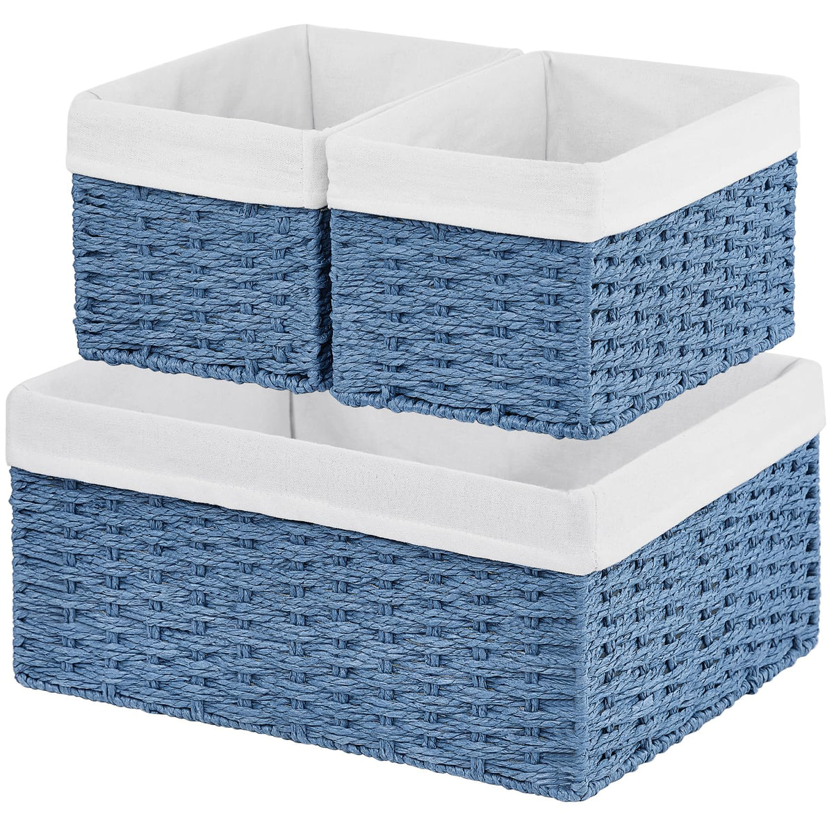 Vagusicc Wicker Basket, Set of 3 Rectangular Storage Gift Hamper Basket with Removable Fabric Lining, Storage Baskets for Shelves, Panty, Bathroom