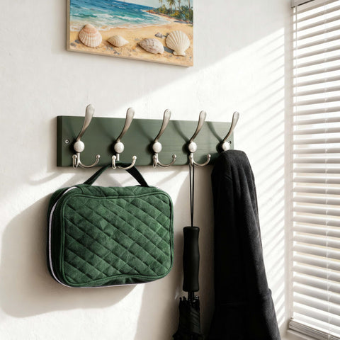 SKOLOO Creations Forest Green Solid Wood Wall Mounted Coat Rack, 5 Hooks, 16-7/8" Long - Kitchen, Mudroom, Entryway, Bathroom