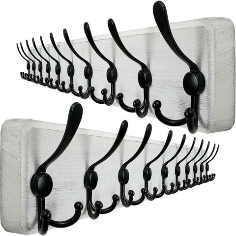 WEBI Coat Rack Wall Mounted,98cm Long,10 Hooks,Wood Coat Hooks Wall Mounted,Coat Hanger Wall,Hook Rack Rail,Triple Hooks for Hanging