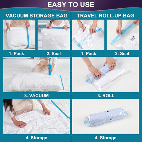 Oumaru Vacuum Storage Bags for Clothes, Vacuum Bags, Space Saver Bags for Clothes, Duvets and Pillows, Hand Pump Included, 20 Combos