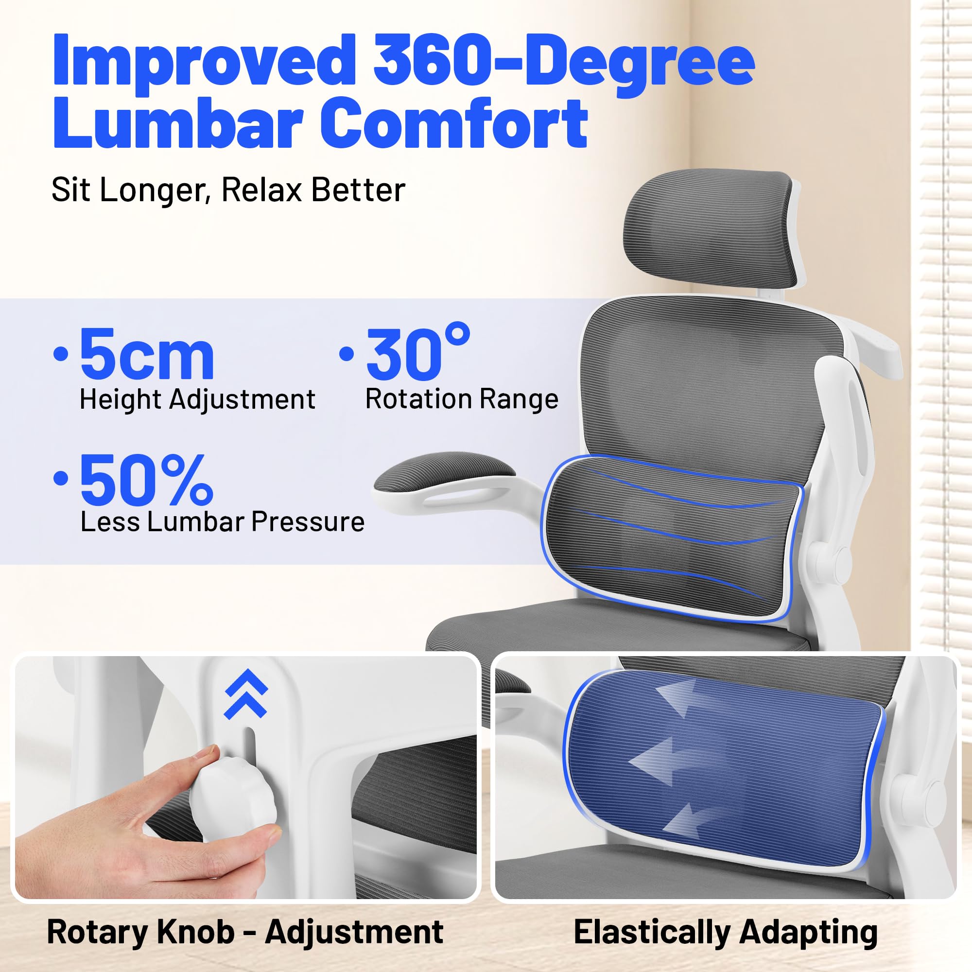 Coscendo Ergonomic Office Chair with Headrest & Lumbar Support, Grey