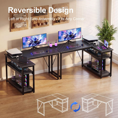 JUMMICO Small 120x80cm L-Shaped Corner Desk with Storage,Compact Corner Computer Desk for Home Office, Carbon Fibre Black