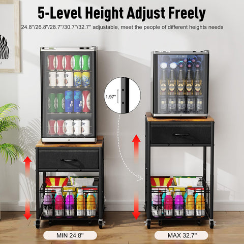 Housolution Mobile Mini Fridge Stand with Storage, Height Adjustable