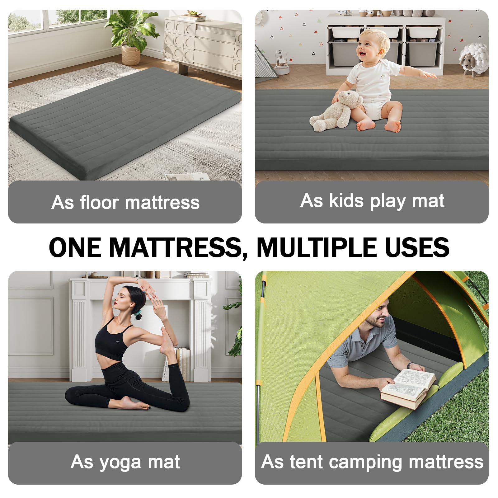MeMoreCool Roll Up Floor Mattress Single 190x90cm, Dark Gary