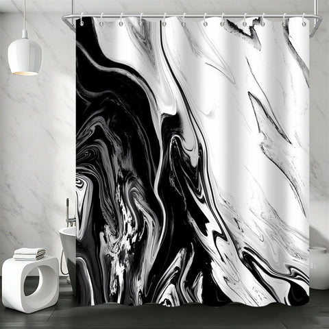 GCIREC Shower Curtain, 180x200cm, Black White Texture Ink Marble Modern Art Waterproof Fabric Machine Washable Bathroom Curtain with Hooks