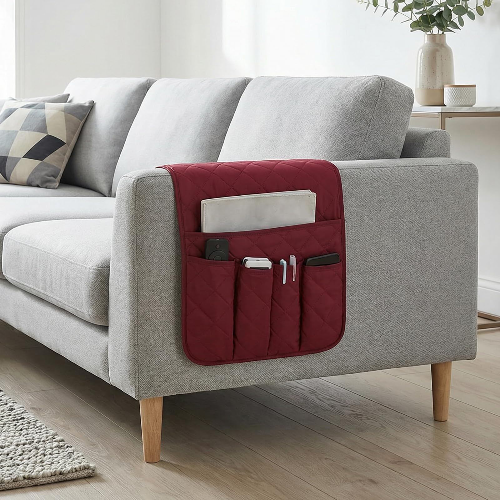 YancLife Sofa Armrest Organizer, Sofa Couch Waterproof Chair Armrest Durable Soft Caddy Organizer Holder for Phone, Cellphone, Book, Magazines