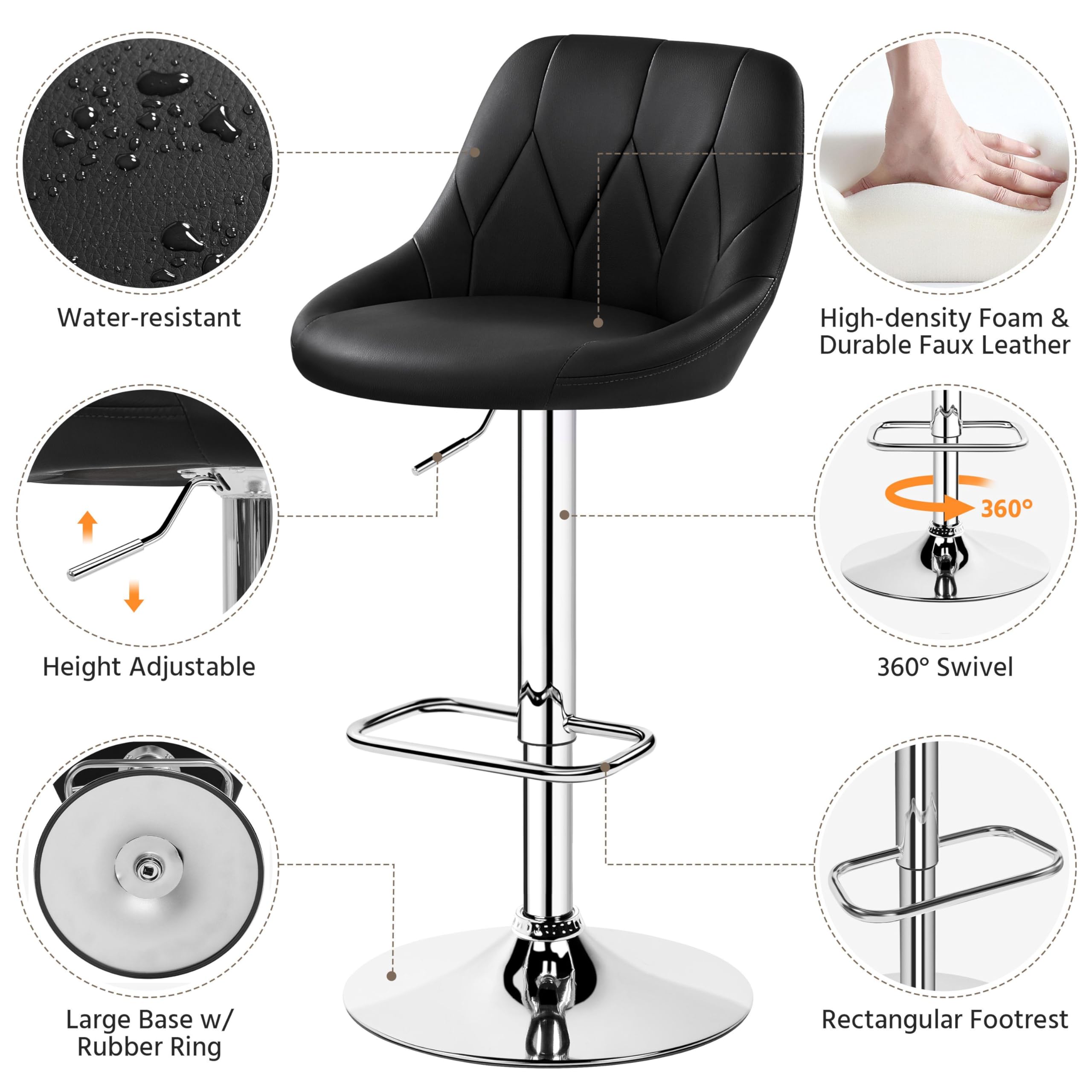 Yaheetech Modern Adjustable Swivel Counter Bar Stools 2PCS, Black