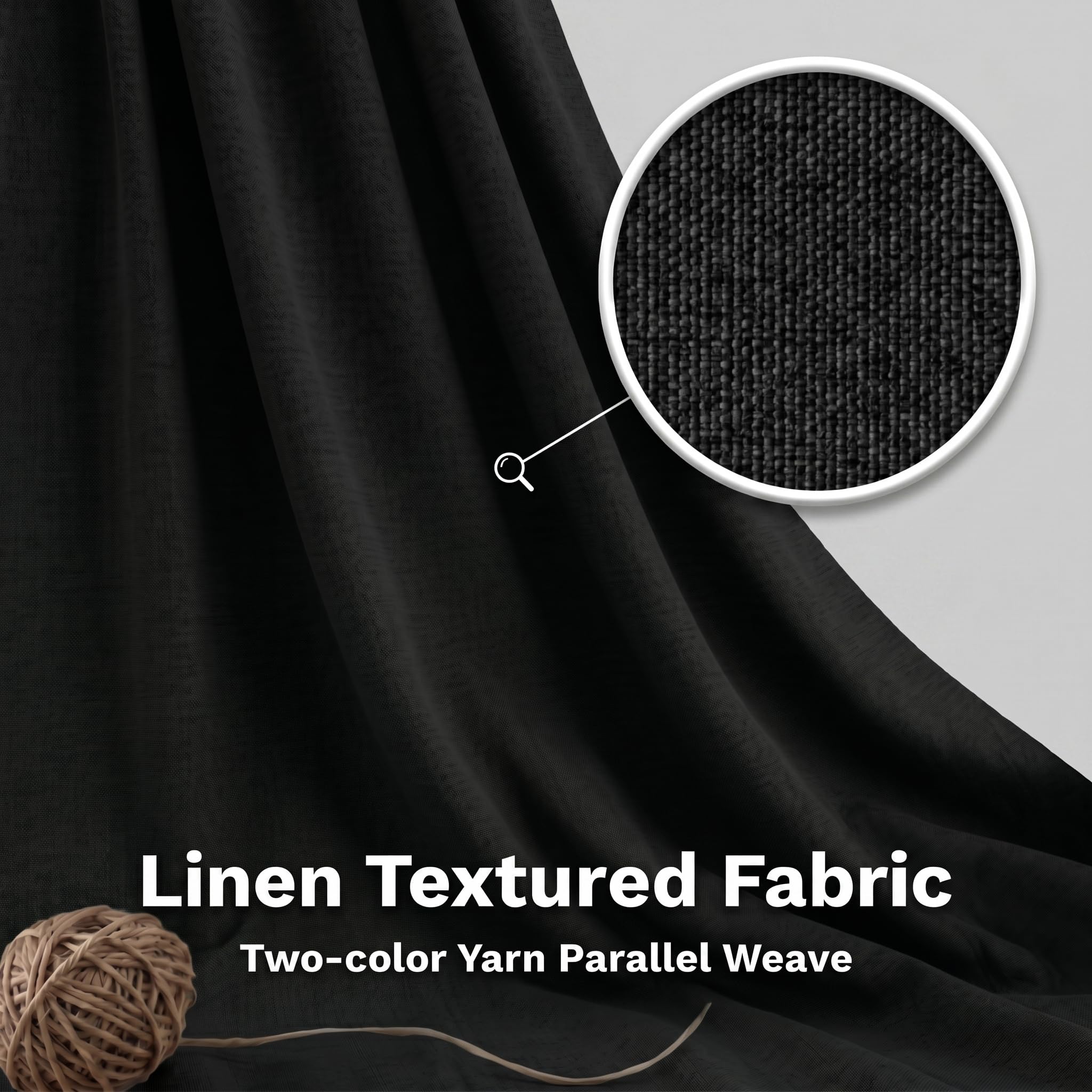 Bingobang Shower Curtain Scalloped Linen Waterproof Anti Mould, Black