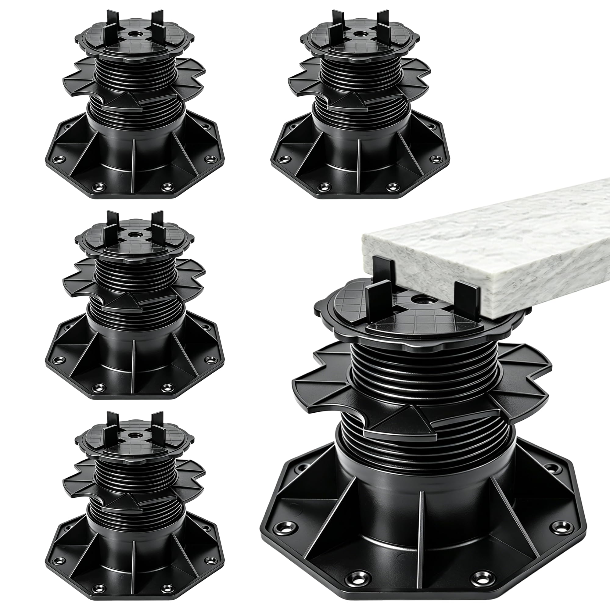 Nordswal 4 Pack Adjustable Tile & Paver Support Pedestal, Heavy Duty Paving Slab Supports with Rubber Pad, Height Adjustable 60-140mm