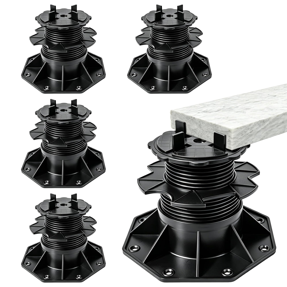 Nordswal 4 Pack Adjustable Tile & Paver Support Pedestal, Heavy Duty Paving Slab Supports with Rubber Pad, Height Adjustable 60-140mm