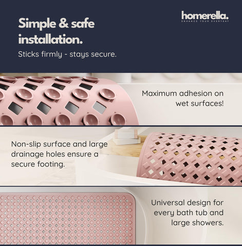 homerella Bath Mat Non Slip Anti Mould 88x39cm Shower Mat Non Slip Bath Mat