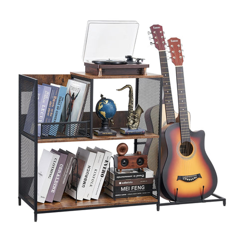 VEVOR 3-Tier Record Player Stand with Guitar Holder, Turntable Stand with Storage Holds Up to 300 Albums