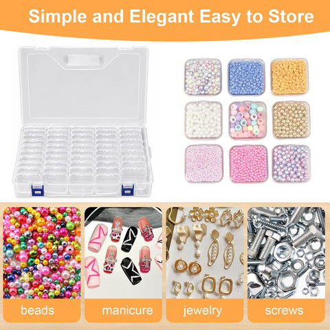 Bead Storage Box, 46 Pcs Bead Organizer Box, Containers Case with Hinged Lid Mini Transparent Organiser Boxes Diamond Art Storage Tabletop Boxes