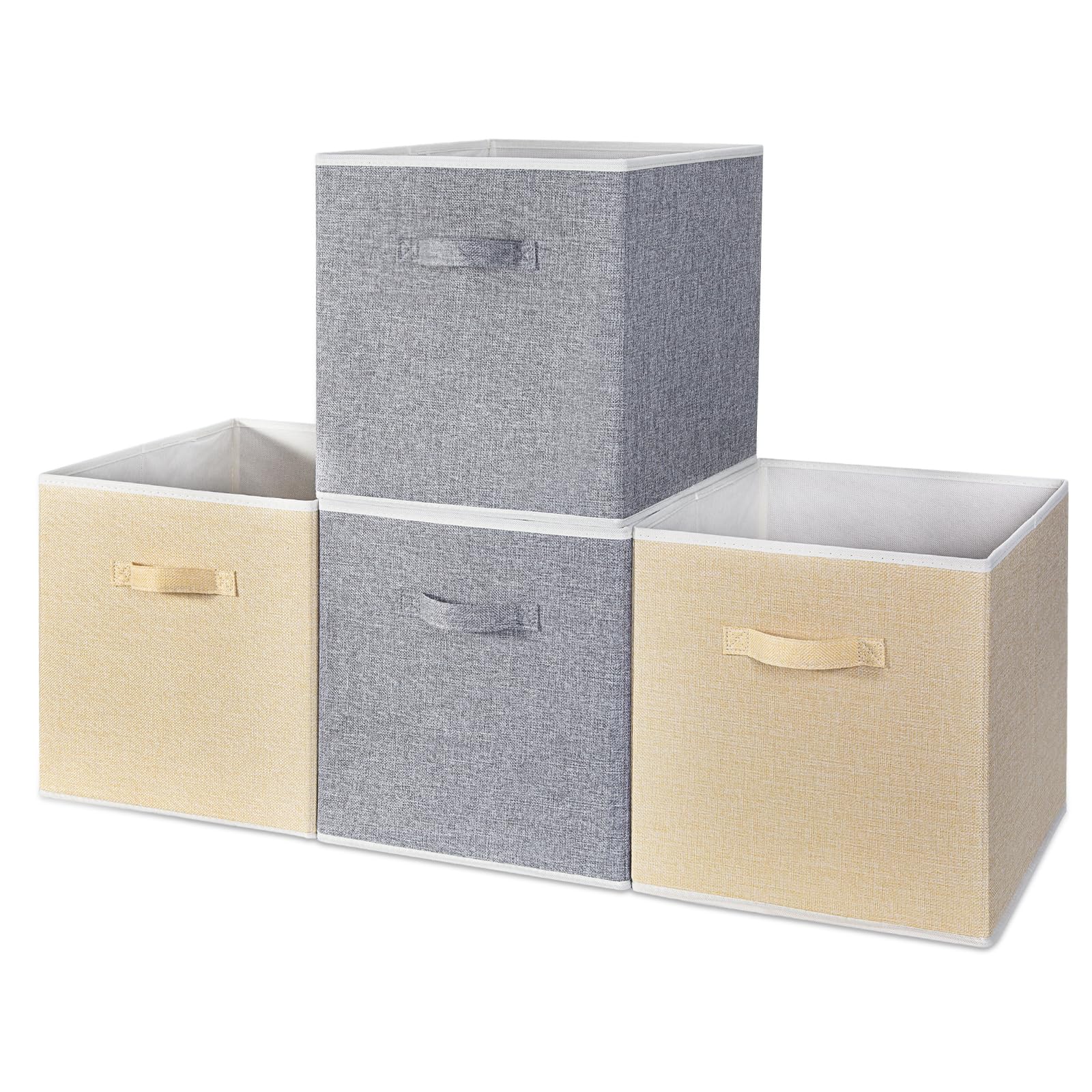BrilliantJo Storage Box for cube, Set of 4 Organiser Basket Bin Drawers Containers with Handles for Storage Cube Unit, 33L x 38W x 33H cm Grey+Apricot