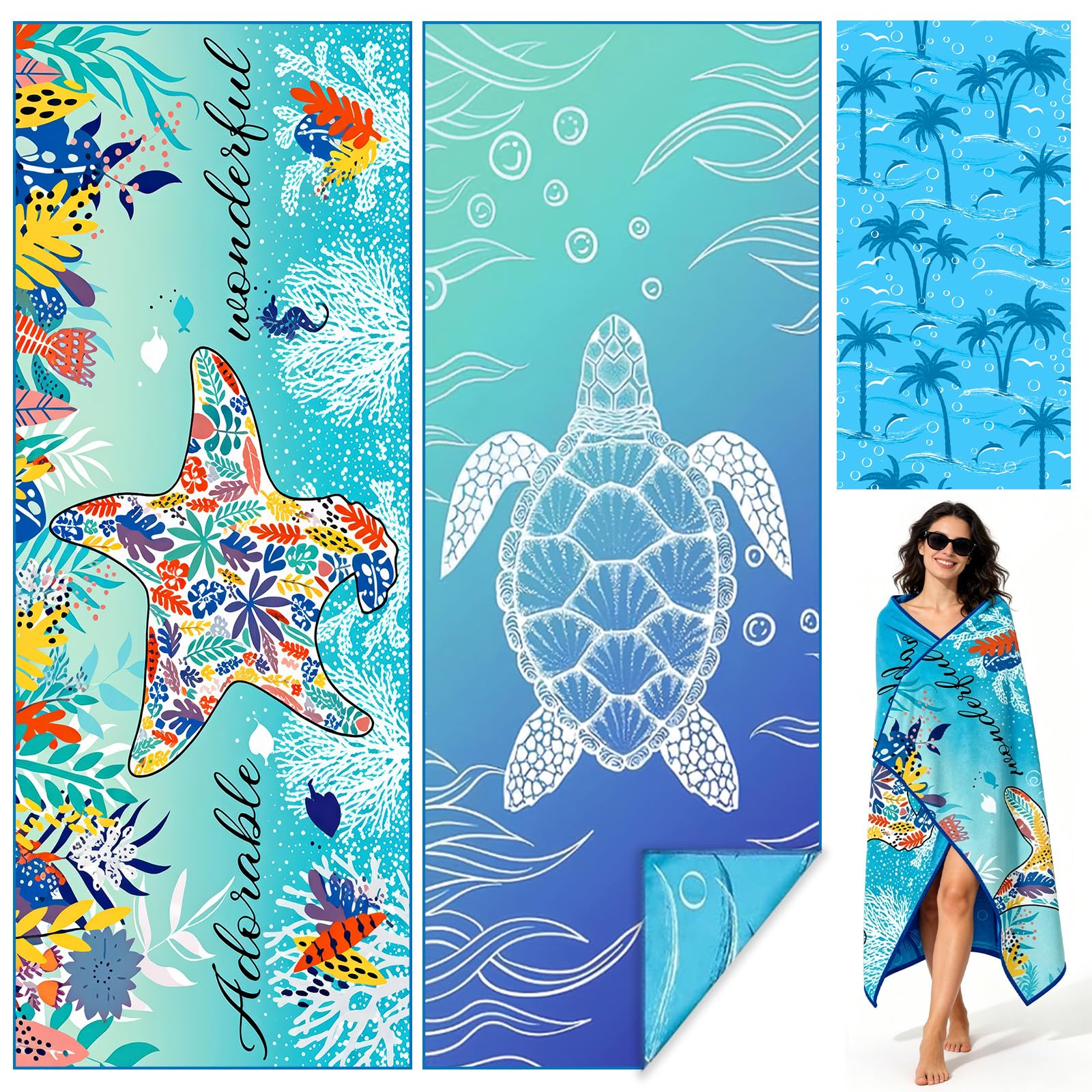 2Pack Microfibre Beach Towels for Adult,180x90cmQuick Dry Lightweight Towel