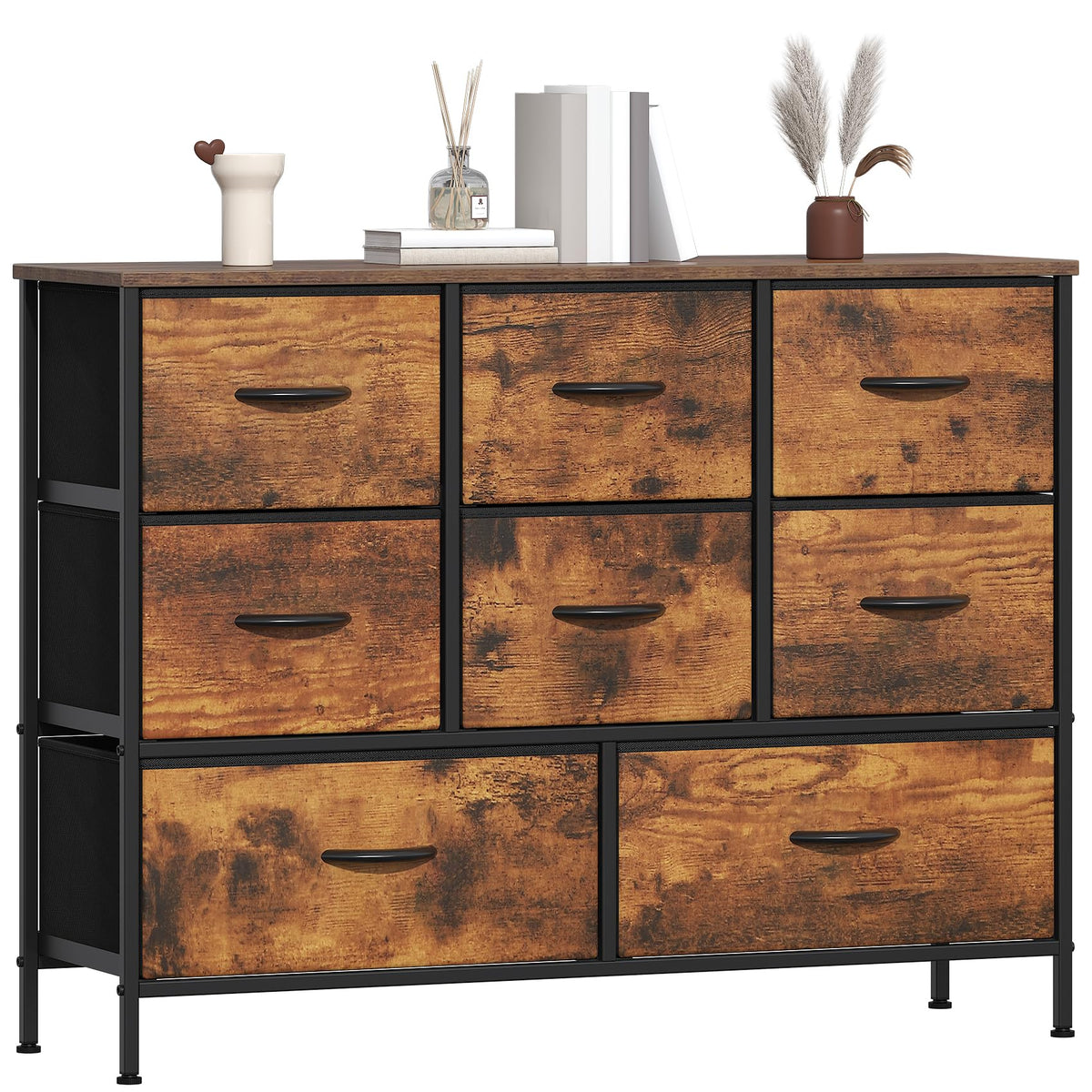 GoaHi Chest of Drawers, Fabric Dressers with Metal Frame and MDF Wooden Top Board, Adjustable Feet, Anti-Tip Safety