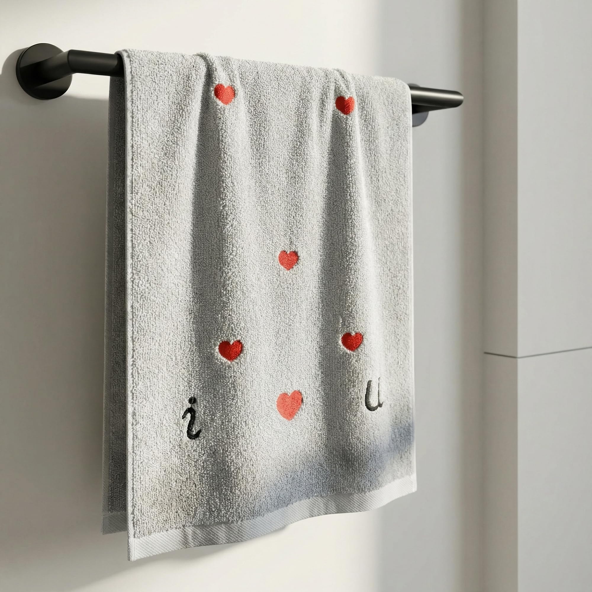 HMETOL Valentine's Day Cotton Letter Heart Love Pattern Hand Towels