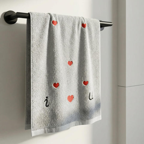 HMETOL Valentine's Day Cotton Letter Heart Love Pattern Hand Towels