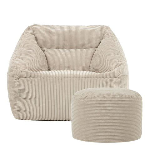 icon Natalia Cord Bean Bag Chair & Footstool with Filling Included, Beige