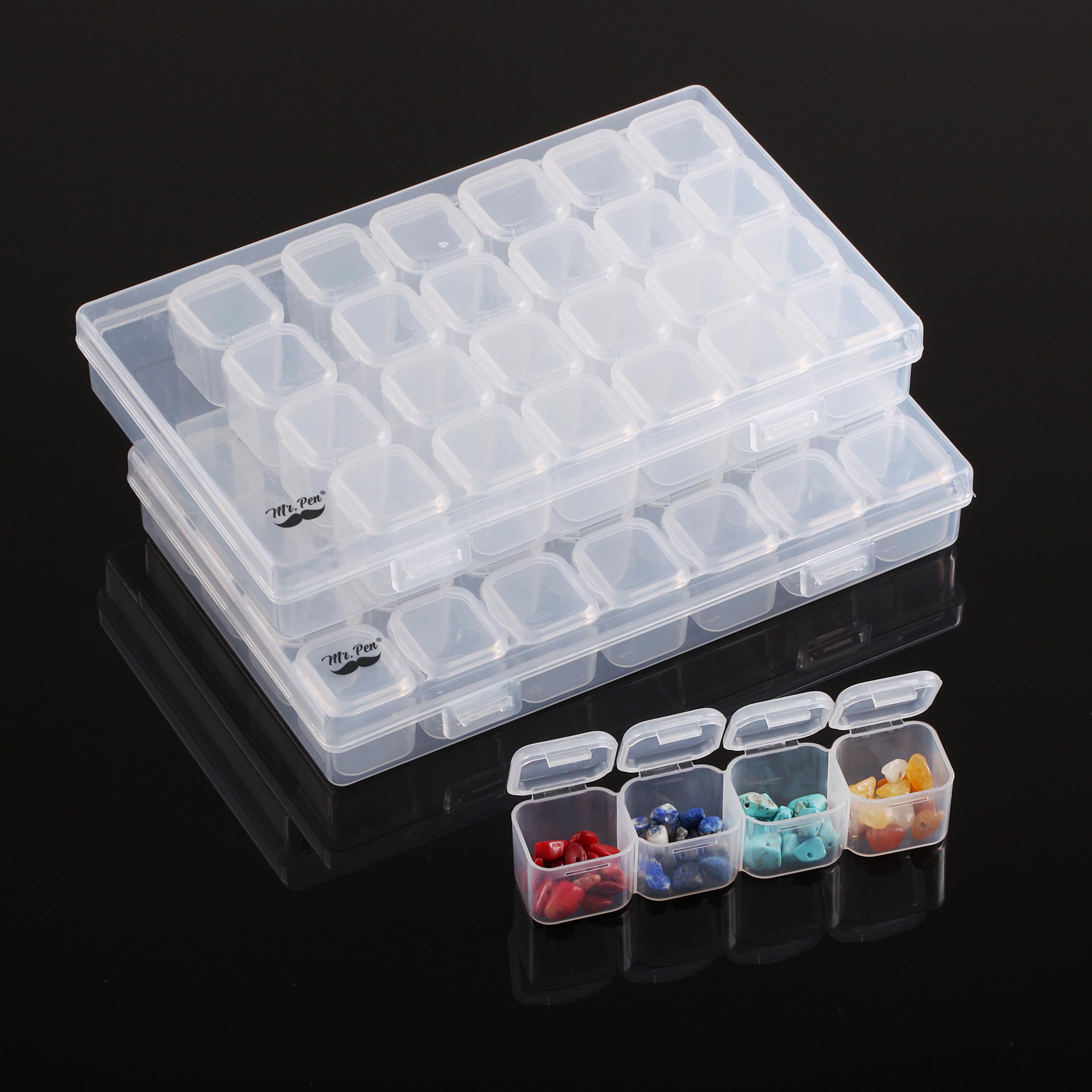 Mr. Pen- Diamond Painting Bead Storage Containers, 28 Grids, 2 Pack, Includes 160pcs Label Stickers, Diamond Art Bead BoxOrganizer
