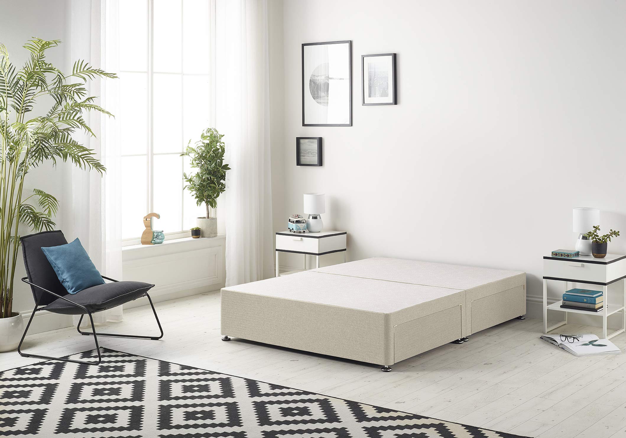 Bed Centre Flexby Divan Base Only with No Drawers and No Headboard - Available in 3ft,4ft,5ft and 6ft- Fabric (3FT Single, Tweed Natural Fabric)