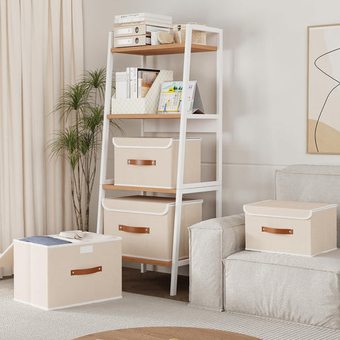 Yawinhe Collapsible Storage Boxes with Lids,38x25x25cm,Beige,3-Pack