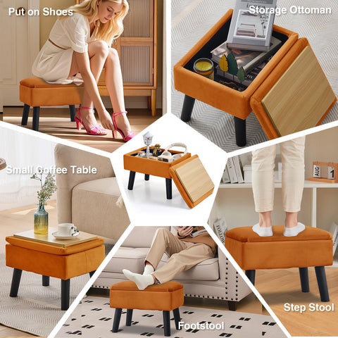 BRIAN & DANY Footstool Ottoman with Storage, Velvet Rectangle Storage Ottoman, Foot Stool with Legs Sofa Footrest for Living Room Entryway Office