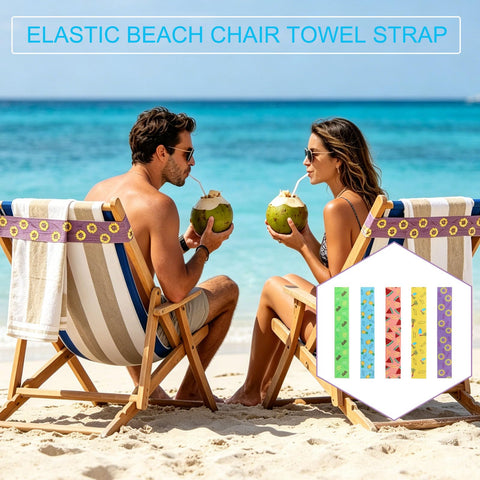 YouthLoxus 5PCS Beach Towel Bands for Sun Loungers, Elastic Windproof Sunbed Towel Bands, Non-Slip Chair Towel Holders for Pool