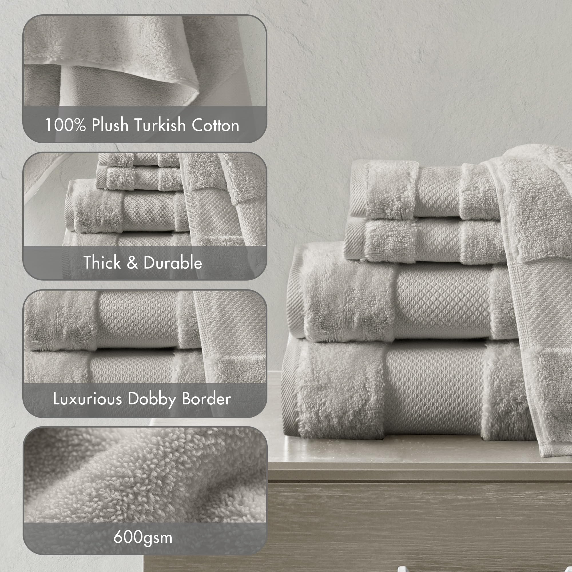 Madison Park Turkish Bath Towel Set, grey