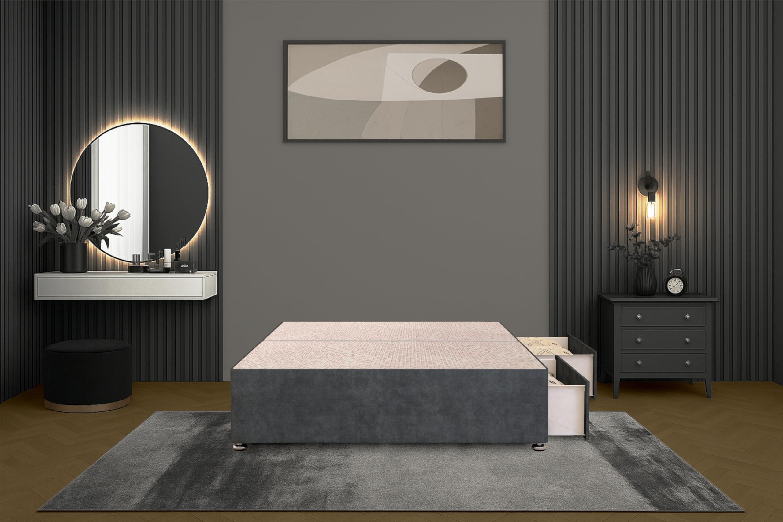 Bed Centre Flexby Divan Bed Base Only with 2 Drawers (Same Side), No Headboard - Available in 3FT, 4FT, 5FT & 6FT